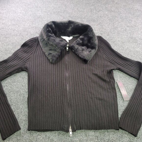 No Boundaries Sweaters - No Boundaries Womens Ribbed Cardigan W/ Faux Fur Removable Collar Small (3-5)